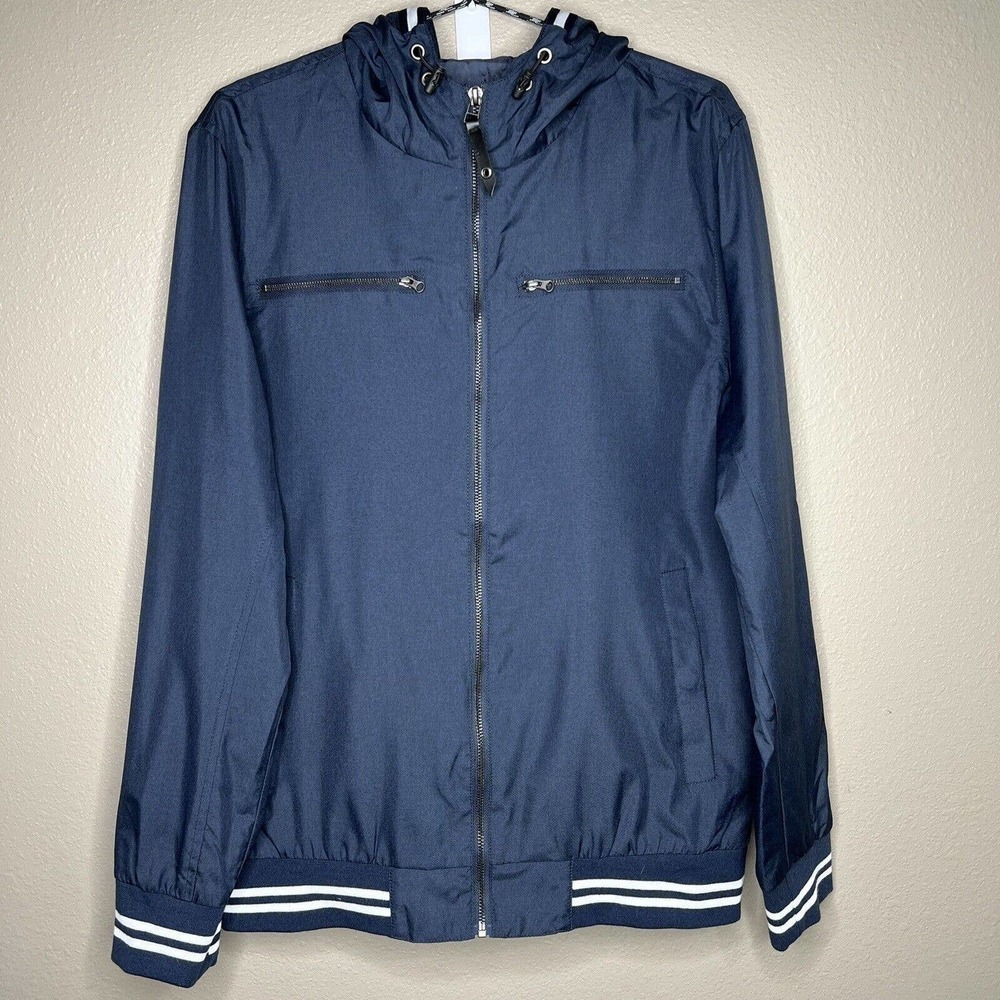Montfort Men's Blue Full Zip Lightweight Hooded Windbreaker Jacket Size S